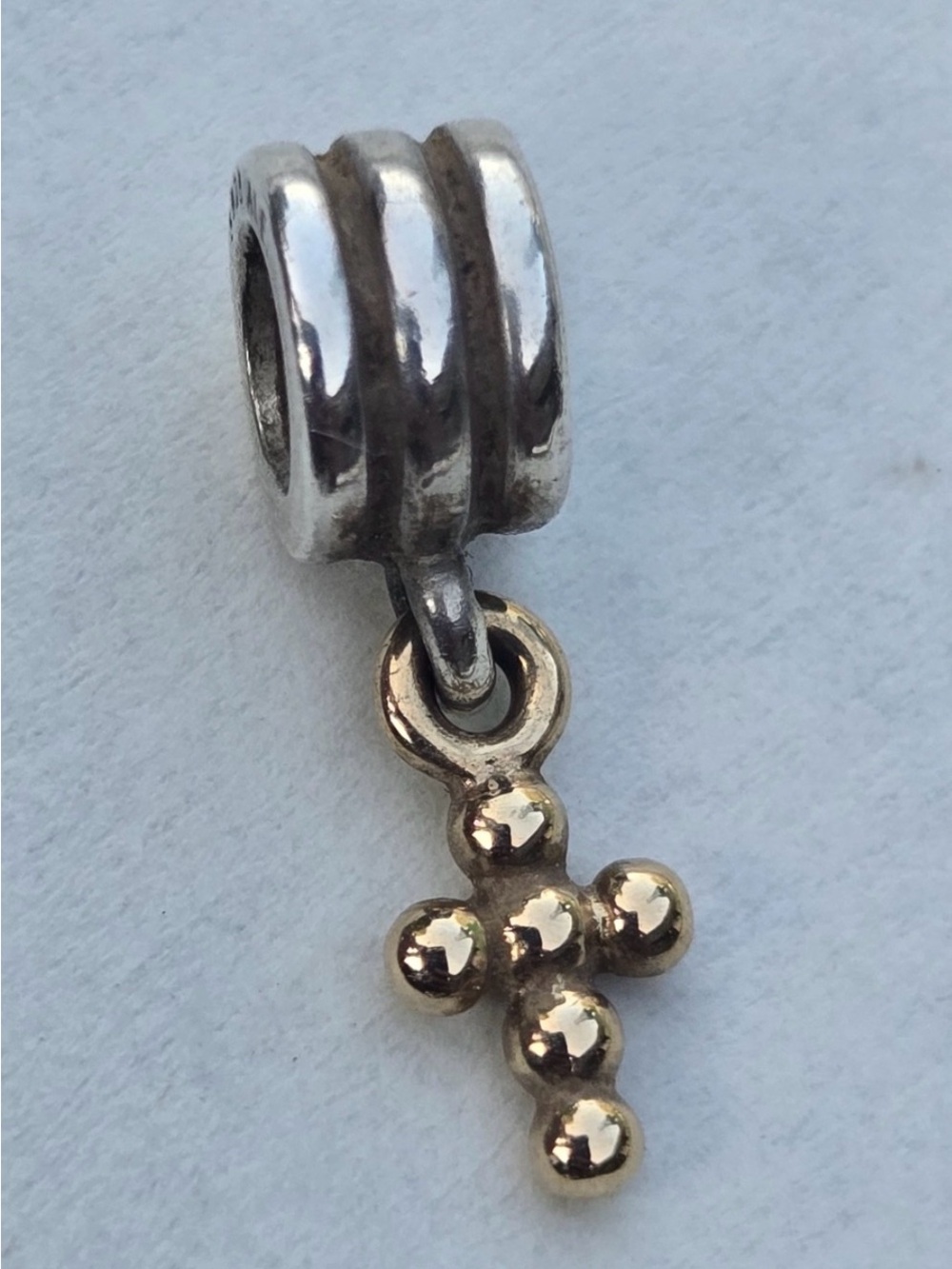 Pandora Two-Tone Beaded Cross Dangle Charm in Silver and Gold